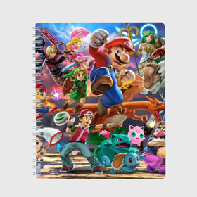 Тетрадь с принтом Super Smash Bros ultimate в городе Новоалтайск, 100% бумага | 48 листов, плотность листов — 60 г/м2, плотность картонной обложки — 250 г/м2. Листы скреплены сбоку удобной пружинной спиралью. Уголки страниц и обложки скругленные. Цвет линий — светло-серый
 | game | mario | nintendo | nintendo all star | pikachu | pokemon | super smash bros | ultimate | джиглипафф | донки конг | зельда | игры | линк | марио | нинтендо | пикачу | покемоны | эш