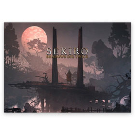 Поздравительная открытка с принтом Sekiro: Shadows Die Twice в городе Новоалтайск, 100% бумага | плотность бумаги 280 г/м2, матовая, на обратной стороне линовка и место для марки
 | bloodborne | dark souls | game | sekiro | sekiro: shadows die twice | бладборн | дарк солс | игры | иероглиф | кандзи | секиро | тень умирает дважды | японские