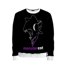 Детский свитшот 3D с принтом Monstercat в городе Новоалтайск, 100% полиэстер | свободная посадка, прямой крой, мягкая тканевая резинка на рукавах и понизу свитшота | monstercat | клуб | клубная музыка | кот | котенок | кошка | лейбл | монстар | монстар кет | монстер | музыка | танцевальная музыка | электронная | электронная музыка