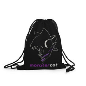 Рюкзак-мешок 3D с принтом Monstercat в городе Новоалтайск, 100% полиэстер | плотность ткани — 200 г/м2, размер — 35 х 45 см; лямки — толстые шнурки, застежка на шнуровке, без карманов и подкладки | Тематика изображения на принте: monstercat | клуб | клубная музыка | кот | котенок | кошка | лейбл | монстар | монстар кет | монстер | музыка | танцевальная музыка | электронная | электронная музыка