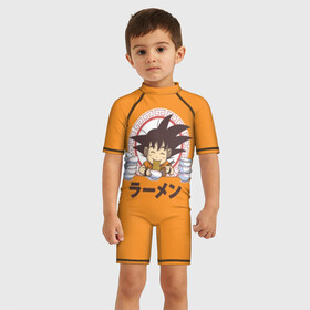 Детский купальный костюм 3D с принтом Saiyan Ramen - Dragon Ball Z в городе Новоалтайск, Полиэстер 85%, Спандекс 15% | застежка на молнии на спине | ball z | dragon | акира | дракона | драконий | жемчуг | зет | иероглиф | манга | ниндзя | стиль | торияма | японский