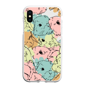 Чехол для iPhone XS Max матовый с принтом Акварельные Зайки в городе Новоалтайск, Силикон | Область печати: задняя сторона чехла, без боковых панелей | зая | заяц | кисти | кляксы | краски | кролик | мазки | милый | мимими | пушистый | пятна | рисунок | цветной | ценный мех
