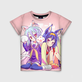 Детская футболка 3D с принтом No Game No Life в городе Новоалтайск, 100% гипоаллергенный полиэфир | прямой крой, круглый вырез горловины, длина до линии бедер, чуть спущенное плечо, ткань немного тянется | ngnl | no game no life | аниме | без игры жизни нет | изуна | манга | нет игры   нет жизни | сора и сиро | широ