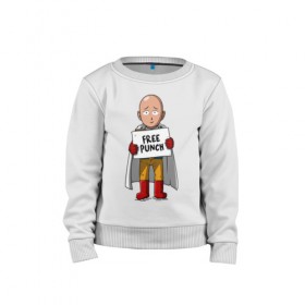 Детский свитшот хлопок с принтом One Punch Man в городе Новоалтайск, 100% хлопок | круглый вырез горловины, эластичные манжеты, пояс и воротник | one punch man | onepunchman | oppai | аниме | ван панч мен | ванпанчмен | манга | сайтама | супергерои | человек один удар