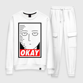 Женский костюм хлопок с принтом One Punch Man в городе Новоалтайск, 100% хлопок | на свитшоте круглая горловина, мягкая резинка по низу. Брюки заужены к низу, на них два вида карманов: два 