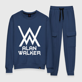 Женский костюм хлопок с принтом Alan Walker в городе Новоалтайск, 100% хлопок | на свитшоте круглая горловина, мягкая резинка по низу. Брюки заужены к низу, на них два вида карманов: два 
