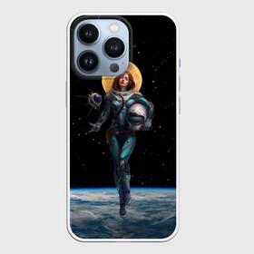 Чехол для iPhone 13 Pro с принтом Девушка космонавт в городе Новоалтайск,  |  | nasa | вселенная | девушка | звёзды | земля | космос | луна | наса | небо | нимб | планета | скафандр | спутник | ссср