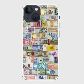 Чехол для iPhone 13 mini с принтом Деньги мира в городе Новоалтайск,  |  | chf | eur | gbp | jpy | usd | баксы | банкноты | валюта | доллар | евро | купюры | паунд | рубль. | свисси | финансы | фунт стерлингов | швейцарский франк | японская йена