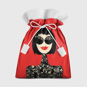 Подарочный 3D мешок с принтом Fashion woman в городе Новоалтайск, 100% полиэстер | Размер: 29*39 см | Тематика изображения на принте: black | brunette | caret | design | fashionable | girl | hairstyle | leaves | lips | patterns | plants | pop art | portrait | red | smile | woman | брюнетка | губы | девушка | дизайн | женщина | каре | красные | листья | модная | очки | поп арт 