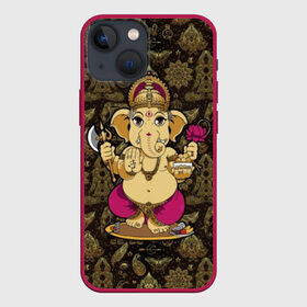 Чехол для iPhone 13 mini с принтом Ganesha в городе Новоалтайск,  |  | animal | ax | crown | decoration | elephant | ethnic | flower | food | god | gold | hands | hold | india | lily | mouse | благополучие | бог | божество | ганеша | держит | еда | животное | золото | индия | индуизм | корона | лилия | м | много | мудрость |