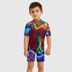 Детский купальный костюм 3D с принтом Hyper Beast в городе Новоалтайск, Полиэстер 85%, Спандекс 15% | застежка на молнии на спине | Тематика изображения на принте: art | counter strike | cs | cs go | csgo | game | go | monster | steam | арт | зверь | игра | кс | ксго | монстр | скоростной | стим | чудовище