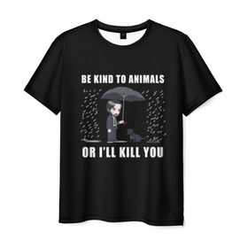 Мужская футболка 3D с принтом Be Kind to Animals в городе Новоалтайск, 100% полиэфир | прямой крой, круглый вырез горловины, длина до линии бедер | be kind to animals | cinema | dog | dogs | john wick | keanu reeves | джон уик | животные | пес | собака