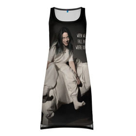 Платье-майка 3D с принтом Billie Eilish в городе Новоалтайск, 100% полиэстер | полуприлегающий силуэт, широкие бретели, круглый вырез горловины, удлиненный подол сзади. | bad guy | bellyache | billie eilish | bury a friend | ocean eyes | when we all fall asleep where do we go | билли айлиш | музыка | певица