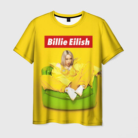 Мужская футболка 3D с принтом Billie Eilish в городе Новоалтайск, 100% полиэфир | прямой крой, круглый вырез горловины, длина до линии бедер | bad guy | bellyache | billie eilish | bury a friend | ocean eyes | when we all fall asleep where do we go | билли айлиш | музыка | певица