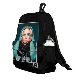 Рюкзак 3D с принтом Billie Eilish в городе Новоалтайск, 100% полиэстер | лямки с регулируемой длиной, сверху петелька, чтобы рюкзак можно было повесить на вешалку. Основное отделение закрывается на молнию, как и внешний карман. Внутри два дополнительных кармана, один из которых закрывается на молнию. По бокам два дополнительных кармашка | Тематика изображения на принте: bad guy | bellyache | billie eilish | bury a friend | ocean eyes | when we all fall asleep where do we go | билли айлиш | музыка | певица