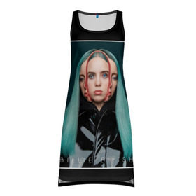 Платье-майка 3D с принтом Billie Eilish в городе Новоалтайск, 100% полиэстер | полуприлегающий силуэт, широкие бретели, круглый вырез горловины, удлиненный подол сзади. | bad guy | bellyache | billie eilish | bury a friend | ocean eyes | when we all fall asleep where do we go | билли айлиш | музыка | певица