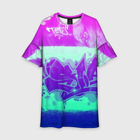 Детское платье 3D с принтом color neon collection в городе Новоалтайск, 100% полиэстер | прямой силуэт, чуть расширенный к низу. Круглая горловина, на рукавах — воланы | grafiti | paint | street art | urban | город | граффити | искусство | кирпичи | краски | рисунки | стена | улицы | уличное искусство