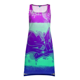 Платье-майка 3D с принтом color neon collection в городе Новоалтайск, 100% полиэстер | полуприлегающий силуэт, широкие бретели, круглый вырез горловины, удлиненный подол сзади. | grafiti | paint | street art | urban | город | граффити | искусство | кирпичи | краски | рисунки | стена | улицы | уличное искусство