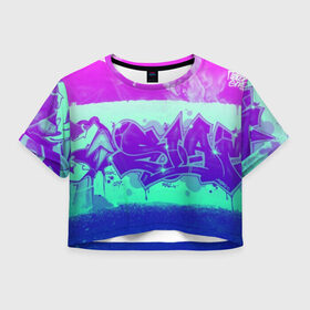 Женская футболка 3D укороченная с принтом color neon collection в городе Новоалтайск, 100% полиэстер | круглая горловина, длина футболки до линии талии, рукава с отворотами | grafiti | paint | street art | urban | город | граффити | искусство | кирпичи | краски | рисунки | стена | улицы | уличное искусство
