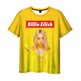 Мужская футболка 3D с принтом Billie Eilish в городе Новоалтайск, 100% полиэфир | прямой крой, круглый вырез горловины, длина до линии бедер | bad guy | bellyache | billie eilish | bury a friend | ocean eyes | when we all fall asleep where do we go | билли айлиш | музыка | певица