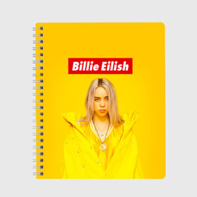 Тетрадь с принтом Billie Eilish в городе Новоалтайск, 100% бумага | 48 листов, плотность листов — 60 г/м2, плотность картонной обложки — 250 г/м2. Листы скреплены сбоку удобной пружинной спиралью. Уголки страниц и обложки скругленные. Цвет линий — светло-серый
 | bad guy | bellyache | billie eilish | bury a friend | ocean eyes | when we all fall asleep where do we go | билли айлиш | музыка | певица