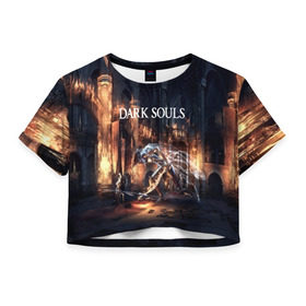 Женская футболка Cropp-top с принтом DARK SOULS в городе Новоалтайск, 100% полиэстер | круглая горловина, длина футболки до линии талии, рукава с отворотами | art | artwork | crown | dark soul | dark souls iii | death | digital art | embers | fanatsy | fire | flames | game | mask | skeletons | воин | минимализм | рыцарь | тёмные души