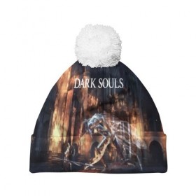 Шапка 3D c помпоном с принтом DARK SOULS в городе Новоалтайск, 100% полиэстер | универсальный размер, печать по всей поверхности изделия | art | artwork | crown | dark soul | dark souls iii | death | digital art | embers | fanatsy | fire | flames | game | mask | skeletons | воин | минимализм | рыцарь | тёмные души