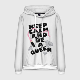 Мужская толстовка 3D с принтом Keep calm and be a queen в городе Новоалтайск, 100% полиэстер | двухслойный капюшон со шнурком для регулировки, мягкие манжеты на рукавах и по низу толстовки, спереди карман-кенгуру с мягким внутренним слоем. | appeal | be | diamonds | faceted | font | inscription | keep calm | motto | pink | precious | princess | queen | slogan | stones | text | алмазы | блеск | бриллианты | будь | губн | девиз | драгоценные | камни | королева | лозунг | надпись | помада | приз