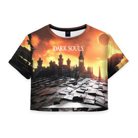 Женская футболка Cropp-top с принтом DARK SOULS в городе Новоалтайск, 100% полиэстер | круглая горловина, длина футболки до линии талии, рукава с отворотами | art | artwork | crown | dark soul | dark souls iii | death | digital art | embers | fanatsy | fire | flames | game | mask | skeletons | воин | минимализм | рыцарь | тёмные души