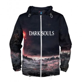 Мужская ветровка 3D с принтом DARK SOULS в городе Новоалтайск, 100% полиэстер | подол и капюшон оформлены резинкой с фиксаторами, два кармана без застежек по бокам, один потайной карман на груди | art | artwork | crown | dark soul | dark souls iii | death | digital art | embers | fanatsy | fire | flames | game | mask | skeletons | воин | минимализм | рыцарь | тёмные души