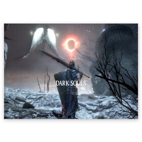 Поздравительная открытка с принтом DARK SOULS в городе Новоалтайск, 100% бумага | плотность бумаги 280 г/м2, матовая, на обратной стороне линовка и место для марки
 | Тематика изображения на принте: art | artwork | crown | dark soul | dark souls iii | death | digital art | embers | fanatsy | fire | flames | game | mask | skeletons | воин | минимализм | рыцарь | тёмные души
