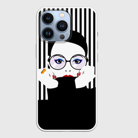 Чехол для iPhone 13 Pro с принтом Fashion girl в городе Новоалтайск,  |  | Тематика изображения на принте: art | beautiful | black | black and white | bright | d | fashion | girl | gold | graphic | pop art | ring | round | woman | young | брюнетка | девушка | женщина | золото | искусство | кольцо | красивая | макияж | маникюр | мода | молодая | очки 