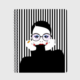 Тетрадь с принтом Fashion girl в городе Новоалтайск, 100% бумага | 48 листов, плотность листов — 60 г/м2, плотность картонной обложки — 250 г/м2. Листы скреплены сбоку удобной пружинной спиралью. Уголки страниц и обложки скругленные. Цвет линий — светло-серый
 | art | beautiful | black | black and white | bright | d | fashion | girl | gold | graphic | pop art | ring | round | woman | young | брюнетка | девушка | женщина | золото | искусство | кольцо | красивая | макияж | маникюр | мода | молодая | очки 