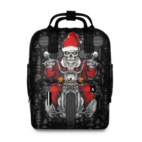 Женский рюкзак 3D с принтом Santa skull в городе Новоалтайск, 100% полиэстер | лямки с регулируемой длиной, сверху ручки, чтобы рюкзак нести как сумку. Основное отделение закрывается на молнию, как и внешний карман. Внутри два дополнительных кармана, один из которых закрывается на молнию. По бокам два дополнительных кармашка, куда поместится маленькая бутылочка
 | 