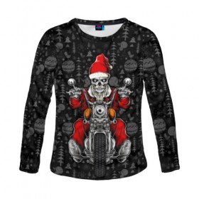 Женский лонгслив 3D с принтом Santa skull в городе Новоалтайск, 100% полиэстер | длинные рукава, круглый вырез горловины, полуприлегающий силуэт | 