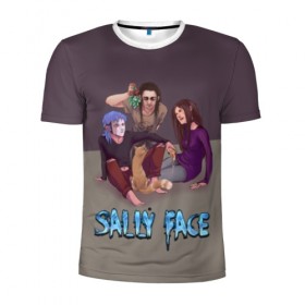 Мужская футболка 3D спортивная с принтом Sally Face в городе Новоалтайск, 100% полиэстер с улучшенными характеристиками | приталенный силуэт, круглая горловина, широкие плечи, сужается к линии бедра | sally face | игра | компьютерная игра | лицо | маска | протез | салли фейс | школа | шрамы