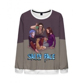 Мужской свитшот 3D с принтом Sally Face в городе Новоалтайск, 100% полиэстер с мягким внутренним слоем | круглый вырез горловины, мягкая резинка на манжетах и поясе, свободная посадка по фигуре | sally face | игра | компьютерная игра | лицо | маска | протез | салли фейс | школа | шрамы