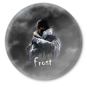 Значок с принтом Frost : Rainbow Six в городе Новоалтайск,  металл | круглая форма, металлическая застежка в виде булавки | gameplay | mozzie | pvp | r6 | r6s | siege | герой | дым | огонь | осада | пламя | радуга | снайпер | сражения | туман | шутер