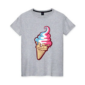 Женская футболка хлопок с принтом Ice Cream в городе Новоалтайск, 100% хлопок | прямой крой, круглый вырез горловины, длина до линии бедер, слегка спущенное плечо | ice cream | мороженное | прикольный принт | принт футболка | рожок мороженного | футболка с принтом