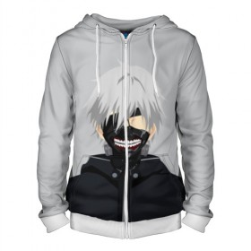 Мужская толстовка 3D на молнии с принтом Kaneki Ken в городе Новоалтайск, 100% полиэстер | длина до линии бедра, манжеты и пояс оформлены мягкой тканевой резинкой, двухслойный капюшон со шнурком для регулировки, спереди молния, по бокам два кармана | Тематика изображения на принте: ghoul | kaneki | ken | tokyo | гуль | канеки | кен | токийский