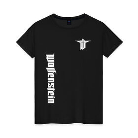 Женская футболка хлопок с принтом Wolfenstein в городе Новоалтайск, 100% хлопок | прямой крой, круглый вырез горловины, длина до линии бедер, слегка спущенное плечо | game | new colossus | new order | wolfenstein | youngblood | би джей | волчий камень | вольфенштайн | вольфенштейн | германия | игра | немец | шутер