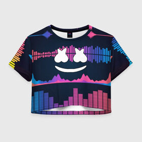 Женская футболка Cropp-top с принтом Marshmello в городе Новоалтайск, 100% полиэстер | круглая горловина, длина футболки до линии талии, рукава с отворотами | christopher comstock | dj | marshmello | music | диджей | клубная музыка | клубняк | крис комсток | логотип | маршмеллоу | музыка