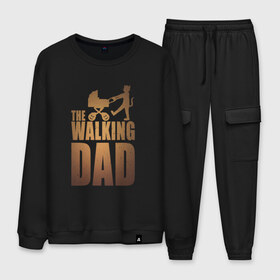 Мужской костюм хлопок с принтом Walking dad Гуляющий папа в городе Новоалтайск, 100% хлопок | на свитшоте круглая горловина, мягкая резинка по низу. Брюки заужены к низу, на них два вида карманов: два “обычных” по бокам и два объемных, с клапанами, расположенные ниже линии бедра. Брюки с мягкой трикотажной резинкой на поясе и по низу штанин. В поясе для дополнительного комфорта — широкие завязки | Тематика изображения на принте: birdborn | дети | детское | дочь | иллюстратор | кот | коты | мама | папа | ребёнок | родители | сериал | сын | ходячие мертвецы | юмор