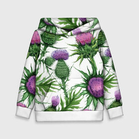 Детская толстовка 3D с принтом Цветок репейника в городе Новоалтайск, 100% полиэстер | двухслойный капюшон со шнурком для регулировки, мягкие манжеты на рукавах и по низу толстовки, спереди карман-кенгуру с мягким внутренним слоем | акварель | мода | стиль | цветочки | цветы