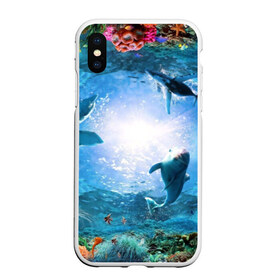 Чехол для iPhone XS Max матовый с принтом Дельфины в городе Новоалтайск, Силикон | Область печати: задняя сторона чехла, без боковых панелей | fish | аква | аквариум | вода | кораллы | море | океан | ракушки | рыбки | рыбы