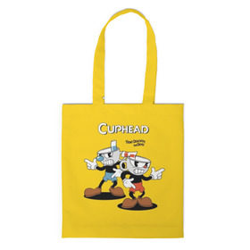 Шоппер 3D с принтом Cuphead в городе Новоалтайск, 100% полиэстер | Плотность: 200 г/м2; Размер: 34×35 см; Высота лямок: 30 см | cuphead | devil | game | mugman | дьявол | игра | капхед | магмен | цветок | чашка | чашкоголовый