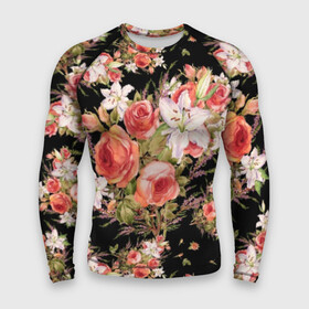 Мужской рашгард 3D с принтом Лилии и розы в городе Новоалтайск,  |  | art | bouquet | field | flowers | leaves | lilies | painting | pattern | petals | roses | stems | watercolor | акварель | букет | живопись | искусство | лепестки | лилии | листья | полевые | розы | узор | цветы