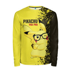 Мужской лонгслив 3D с принтом Pikachu Pika Pika в городе Новоалтайск, 100% полиэстер | длинные рукава, круглый вырез горловины, полуприлегающий силуэт | pika | pikachu | аниме | детская | детям | игры | молния | мышка | мышь | пика | пикачу | покемон | покемоны