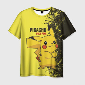 Мужская футболка 3D с принтом Pikachu Pika Pika в городе Новоалтайск, 100% полиэфир | прямой крой, круглый вырез горловины, длина до линии бедер | Тематика изображения на принте: pika | pikachu | аниме | детская | детям | игры | молния | мышка | мышь | пика | пикачу | покемон | покемоны