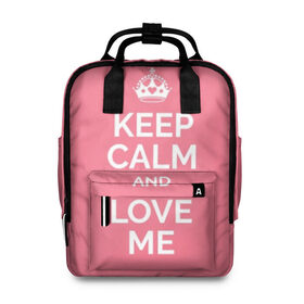 Женский рюкзак 3D с принтом Keep calm and love me в городе Новоалтайск, 100% полиэстер | лямки с регулируемой длиной, сверху ручки, чтобы рюкзак нести как сумку. Основное отделение закрывается на молнию, как и внешний карман. Внутри два дополнительных кармана, один из которых закрывается на молнию. По бокам два дополнительных кармашка, куда поместится маленькая бутылочка
 | Тематика изображения на принте: and | call | crown | girl | heart | keep calm | keyboard | lips | me | red | royal | slogan | text | valentines day | валентина | губы | девиз | девушка | день | и | клавиатура | клавиши | королевская | корона | красный | лозунг | люби | любовь | меня | н